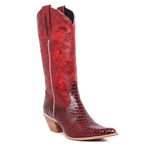 BOTA TEXANA FEMININA COURO ANACONDA VERMELHO E FÓSSIL VERMELHO 35