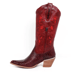 BOTA TEXANA FEMININA COURO ANACONDA VERMELHO E FÓSSIL VERMELHO 35