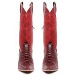 BOTA TEXANA FEMININA COURO ANACONDA VERMELHO E FÓSSIL VERMELHO 35