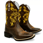 BOTA TEXANA BICO QUADRADO BORDADA AMARELO - FRANCA BOOTS