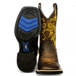 BOTA TEXANA BICO QUADRADO BORDADA AMARELO - FRANCA BOOTS