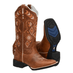 Bota texana hopper feminina couro caramelo bordada