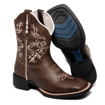 BOTA TEXANA FEMININA BORDADA FB108 COURO CAFE 