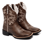 BOTA TEXANA FEMININA BORDADA FB108 COURO CAFE 