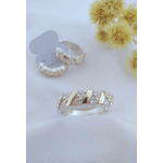 Kit Anel + Brinco Argola Prata 925 Aplique Ouro E Zircônias
