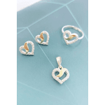 Kit Anel Brinco Pingente Coração Prata 925 Aplique De Ouro 