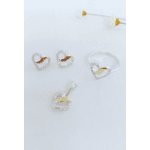Kit Anel Brinco Pingente Coração Prata 925 Aplique De Ouro 