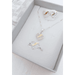 Kit Anel Brinco Pingente Coração Prata 925 Aplique De Ouro 