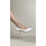 Sapato Scarpin Salto Baixo Quadrado Verniz Off White