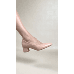 Sapato Scarpin Salto Baixo Quadrado Verniz Bege