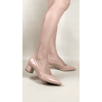 Sapato Scarpin Salto Baixo Quadrado Verniz Bege
