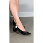 Sapato Scarpin Salto Baixo Quadrado Verniz Preto