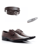 KIT 01 Par de Sapatos Café + Cinto + Calçadeira