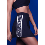 Short Saia Fitness Frelith Tamara Preto com Recortes Estampados em Microfibra - PRETO