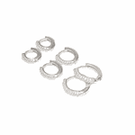 Trio de Brincos Click Cravejado Duplo Prata 925 