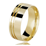 Par de Alianças Ouro 18K Trabalhada com 2 Frisos 7 mm