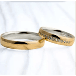 Par de Alianças em Ouro 18K e Prata 4mm com zirconias