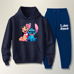 Conjunto Moletom Azul Feminino Infantil Lillo e Stitch