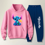 Conjunto Moletom Azul Feminino Stitch Neon