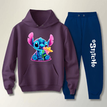 Conjunto Moletom Azul Feminino Stitch Neon