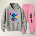 Conjunto Moletom Rosa Feminino Stitch Neon