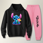 Conjunto Moletom Rosa Feminino Stitch Neon