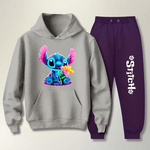 Conjunto Moletom Roxo Feminino Stitch Neon