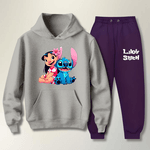 Conjunto Moletom Azul Marinho e Preto Feminino Infantil Lillo e Stitch