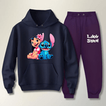 Conjunto Moletom Azul Marinho e Preto Feminino Infantil Lillo e Stitch