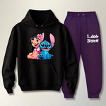 Conjunto Moletom Azul Marinho e Preto Feminino Infantil Lillo e Stitch