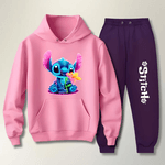 Conjunto Moletom Roxo Feminino Stitch Neon