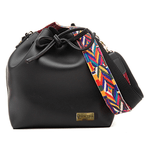 Bolsa Saco Pequena Ombro Preta Com Alças Coloridas Prática e Elegante - Gouveia Costa