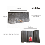 Kit 3 Peças Bolsa Tote Media + Bolsa Transversal + Carteira Croco Preta - Gouveia Costa