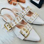 Sapatilha Slingbacks Mary Jane Luxo Vernizada Em Ilhoes Off - Bico Fino 