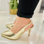 Salto Fino Slingbacks Dourado - Salto 10 cm - Forma normal ( veja medidas abaixo) 