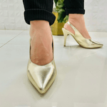 Salto Fino Slingbacks Dourado - Salto 10 cm - Forma normal ( veja medidas abaixo) 