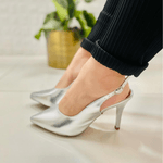 Salto Fino Slingbacks Prata - Salto 10 cm - Forma normal ( veja medidas abaixo) 