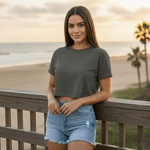 Camiseta Cropped Feminina Algodão Premium Conforto e Estilo Moderno - Chumbo