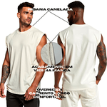 Camiseta Regata Masculina Machão Muscle Lisa 100% Algodão Premium - Branco