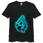 Camiseta Full 3d Lobo Azul Refletindo Neon Top 