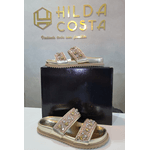 SANDÁLIA FEMININA PAPETE LUXO C STRASS PEDRARIAS LANÇAMENTO - DOURADO