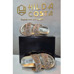 SANDÁLIA FEMININA PAPETE LUXO C STRASS PEDRARIAS LANÇAMENTO - DOURADO