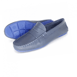 Mocassim Drive Em Couro Azul Marinho