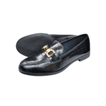 mocassim couro croco preto