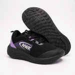 Tênis Esporte Corrida Leve Feminino Preto Com Lilás Gym Academia Macio Roxo