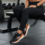 Tênis Esporte Corrida Leve Feminino Preto Com Laranja Gym Academia Macio 