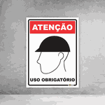 Placa de Sinalização - Atenção Uso Obrigatório Capacete