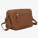 Bolsa Feminina Couro Legítimo Bau com Alças Transversal Regulável e Alça de Mão cor Caramelo - 8602C