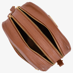 Bolsa Feminina Couro Legítimo Bau com Alças Transversal Regulável e Alça de Mão cor Caramelo - 8602C