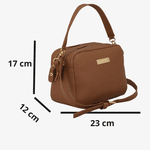 Bolsa Feminina Couro Legítimo Bau com Alças Transversal Regulável e Alça de Mão cor Caramelo - 8602C